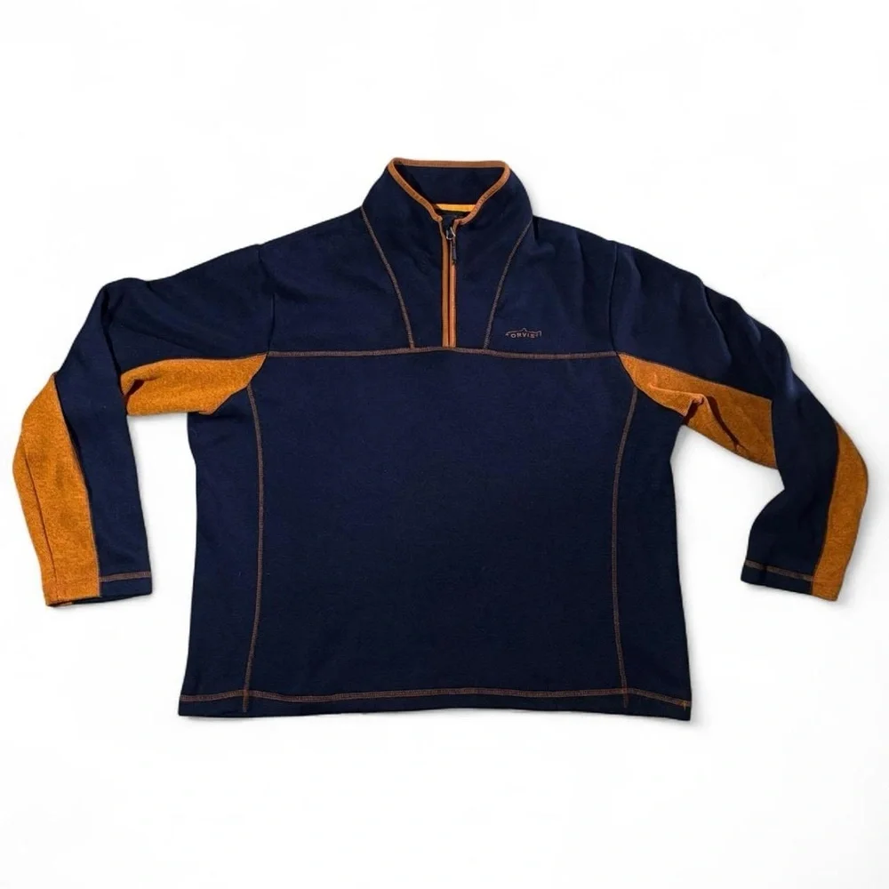 Orvis Fishing Half-Zip Fleece Pullover in Navy & Rust